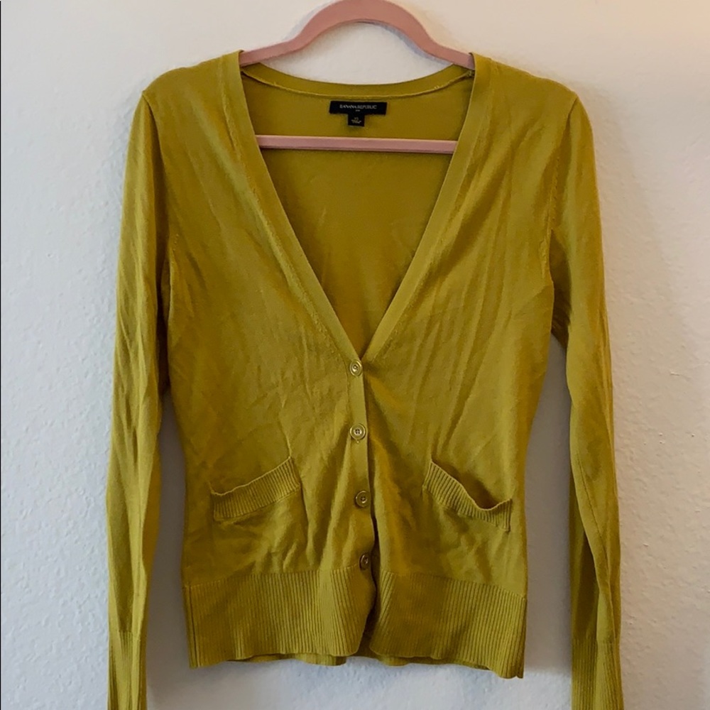 Green cardigan from Banana Republic